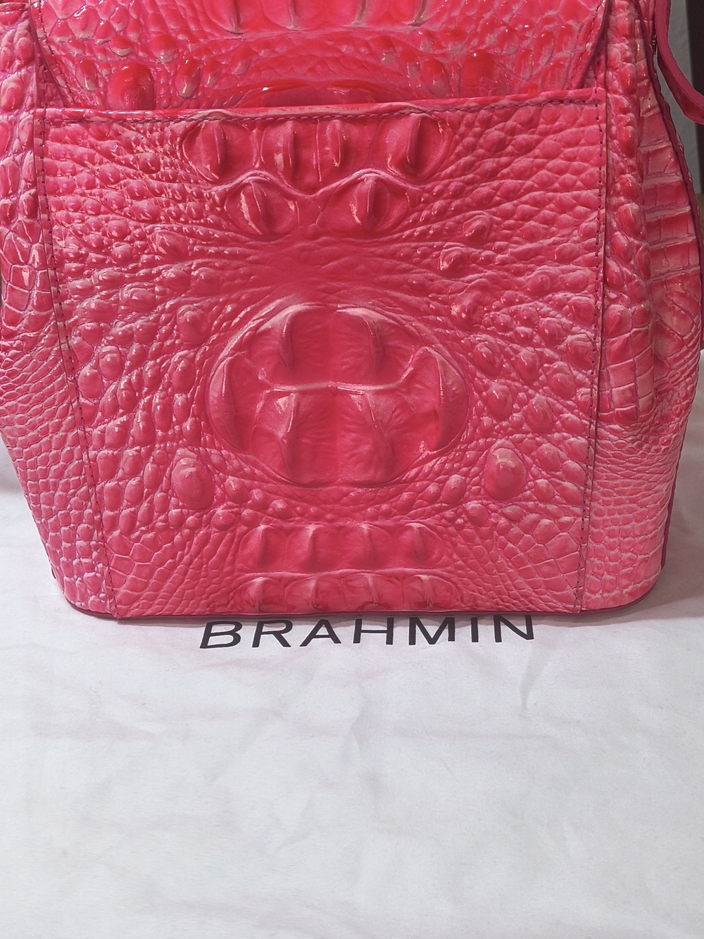 Brahmin Hot Pink Croc-Embossed Satchel - Picture 4 of 6